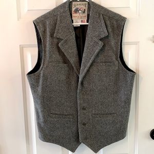 Schaefer Men's wool vest - Large Grey Herringbone
